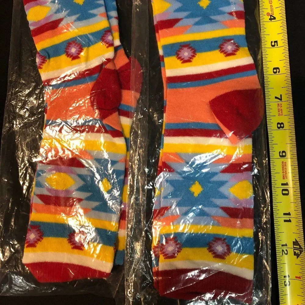 Two Pair Crazy Socks Art Design Red Yellow Blue